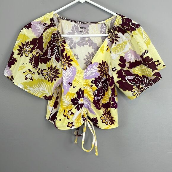 Anthropologie Maeve Floral Cinched Flutter Sleeve Top. Size Small Petite… - Picture 3 of 14